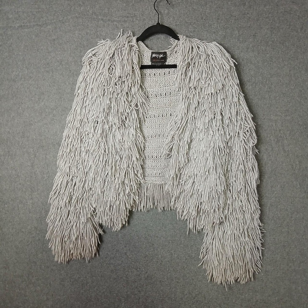 Nasty Gal small crochet shag cardigan chic cottagecore fairy avant garde fashion